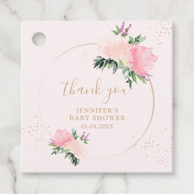 Blommigt Guld Baby Shower Gåvor Etiketter (Framsida)