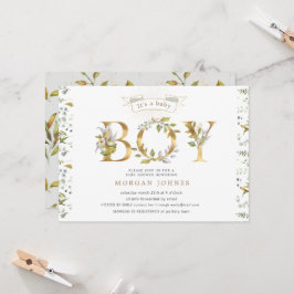 blommigt guld babydusch är en pojkinbjudan