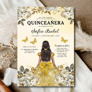 Blommigt Guld Bilingual Spain Quinceanera Inbjudningar