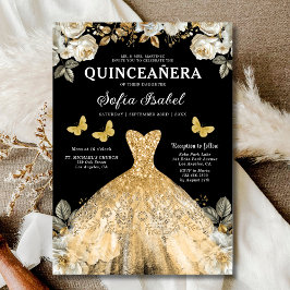 Blommigt Guld Bilingual Spain Quinceanera Inbjudningar