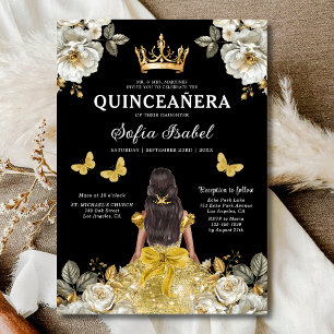 Blommigt Guld Bilingual Spain Quinceanera Inbjudningar