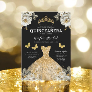 Blommigt Guld Bilingual Spain Quinceanera Inbjudningar