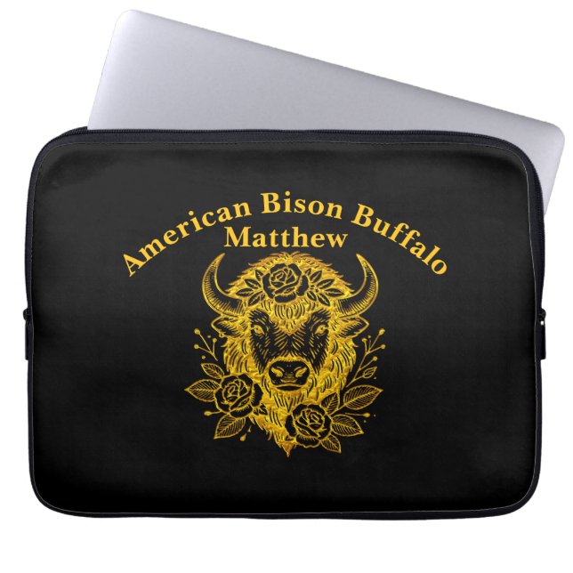 Blommigt Guld Bison Head Decor Laptop Fodral (Framsidan)