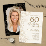 Blommigt Guld Black Photo 60:e Födelsedagsfesten Inbjudningar<br><div class="desc">Blommigt Black Guld Photo 60:e Födelsedagsfest inbjudan. Minimalistisk modern design med botaniska konturaccenter för teckning och typsnitt för typgrafiska skript. Enkel inbjudan-kortsperfekt för trendig för en snyggt kvinna på dagen firande. Kan anpassas till vilken ålder som helst. Skrivna Zazzle-inbjudningar eller digital utskrivbar mall för omedelbar nedladdning.</div>