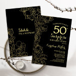 Blommigt Guld Black Surprise 50:e Födelsedagsfeste Inbjudningar<br><div class="desc">Blommigt Guld Black Surprise 50 Födelsedagsfest inbjudan. Minimalistisk modern design med botaniska accenter och typsnitt för typsnitt. Enkel perfekt för inbjudan-kort i blommigt för en snyggt kvinnlig överraskning i firande. Kan anpassas till vilken ålder som helst.</div>