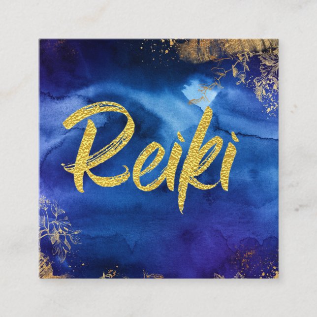 *~* Blommigt Guld Blue Healer Master Reiki Energy Fyrkantigt Visitkort (Framsida)