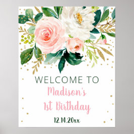 Blommigt  Guld Boho Birthday Välkommen Poster