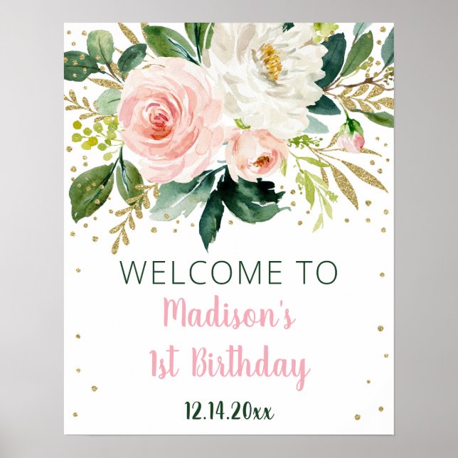 Blommigt  Guld Boho Birthday Välkommen Poster (Framsidan)