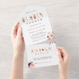 Blommigt Guld Brev Baby Shower | Diaper Raffle