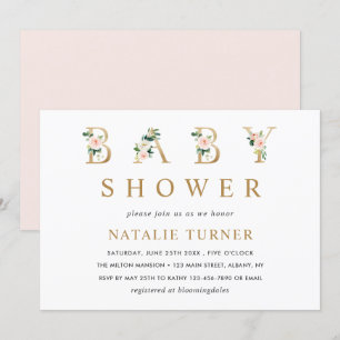 Blommigt Guld Brev Baby Shower-inbjudan för babyk Inbjudningar