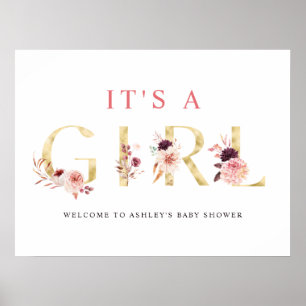 Blommigt Guld Brev Det är ett flickbabyskylt Poster