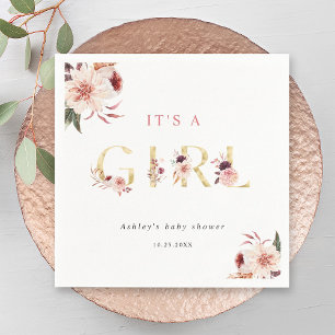 Blommigt Guld Brev Elegant.. Det är en flicka Baby Pappersservett