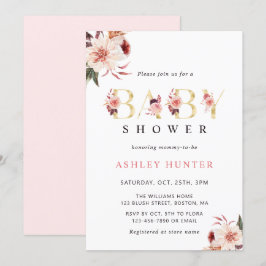 Blommigt Guld Brev Elegant Vattenfärgsbabyskor för Inbjudningar