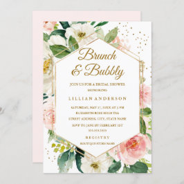 Blommigt  Guld Brunch och bubbelbaserad Möhippa Inbjudningar