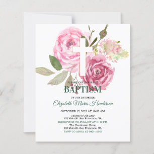 Blommigt & Guld/BUDGET - Flickor Baptism-inbjudan.