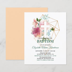 Blommigt & Guld/BUDGET - Flickor Baptism-inbjudan.