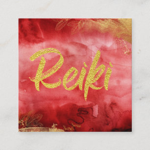 *~* Blommigt Guld Burgundy Healer Reiki Energy Fyrkantigt Visitkort