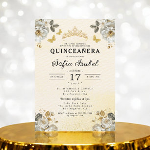 Blommigt Guld Butterfly Princess Quinceanera Inbjudningar
