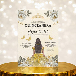 Blommigt Guld Butterfly Princess Quinceanera Inbjudningar