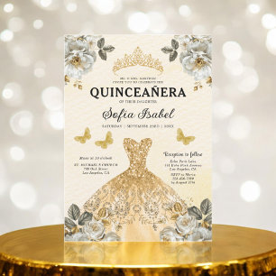 Blommigt Guld Butterfly Princess Quinceanera Inbjudningar