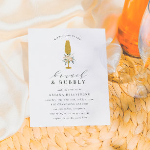 Blommigt Guld Champagne Flute Möhippa Brunch & Bub Inbjudan Vykort