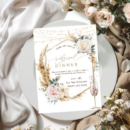 Blommigt Guld Champagne Glass Rehearsal Dinner Inbjudningar