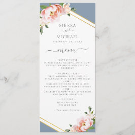 Blommigt Guld Dusty Blue Wedding Reception Meny