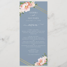 Blommigt Guld Dusty Blue Wedding Reception Meny