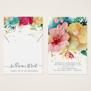 Blommigt Guld Earrings Necklace Visning Card Visitkort