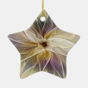 Blommigt Guld Eggplant Abstrakt Fractal Art Star Julgransprydnad Keramik