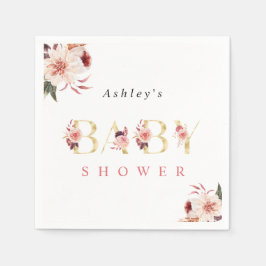 Blommigt Guld Elegant Brev Baby Shower Napkin Pappersservett