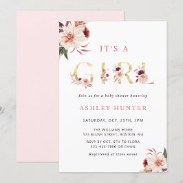 Blommigt Guld Elegant Brev Girl Baby Shower Inbjudningar