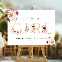 Blommigt Guld Elegant Girl Baby Shower Sign Sign Poster