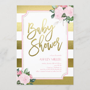 Blommigt Guld Faux Foil Baby Shower Inbjudningar
