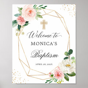 Blommigt Guld Geometric Baptism Välkomsttecken Poster