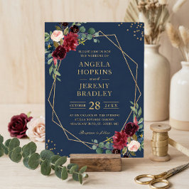 Blommigt Guld Geometric Bröllop Inbjudningar