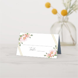 Blommigt Guld Geometric Dusty Blue Bröllop Placeringskort