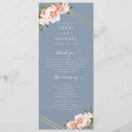 Blommigt Guld Geometric Dusty Blue Bröllop Program