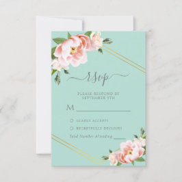 Blommigt Guld Geometric Mint Grönt Bröllop OSA Kort