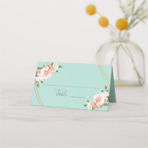 Blommigt Guld Geometric Mint Grönt Bröllop Placeringskort
