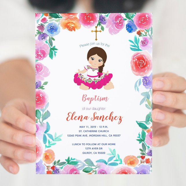 Blommigt Guld Girl Baptism Christening Mexican Inbjudningar (Skapare uppladdad)