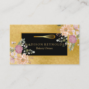 Blommigt Guld Glitter Bakery Chef Whisk Logotyp Bu Visitkort