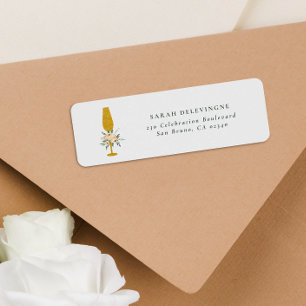 Blommigt Guld Glitter Champagne Flute Returadress Etikett