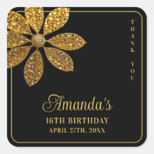 Blommigt Guld Glitter FLOSKT 16 Födelsedag
