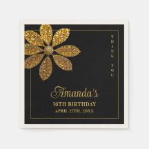 Blommigt Guld Glitter FLOSKT 16 Födelsedag