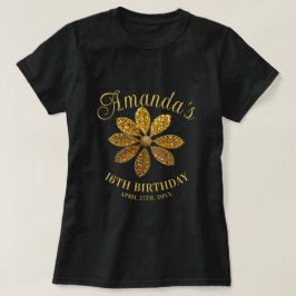 Blommigt Guld Glitter FLOSKT 16 Födelsedag T Shirt