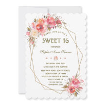 Blommigt Guld Glitter Sweet sixteen