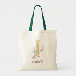 Blommigt Guld Greenery Lila Personlig Monogram Tygkasse