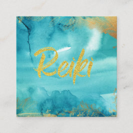 *~* Blommigt Guld Healer Aqua Reiki Energy Fyrkantigt Visitkort