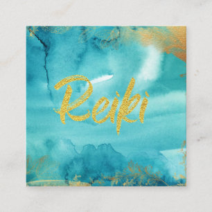 *~* Blommigt Guld Healer Aqua Reiki Energy Fyrkantigt Visitkort